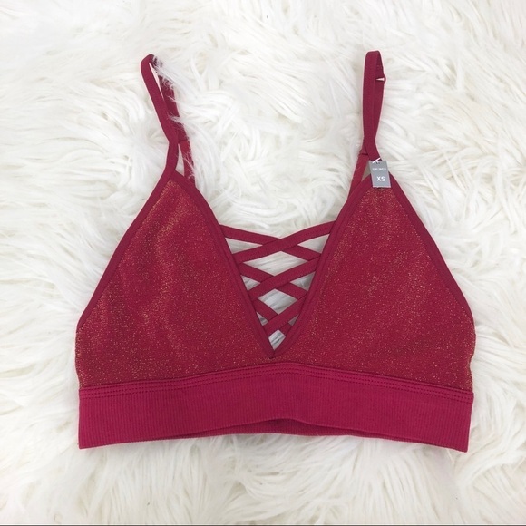 VS Pink Red Shiny Seamless Strappy Bralette - Picture 2 of 5